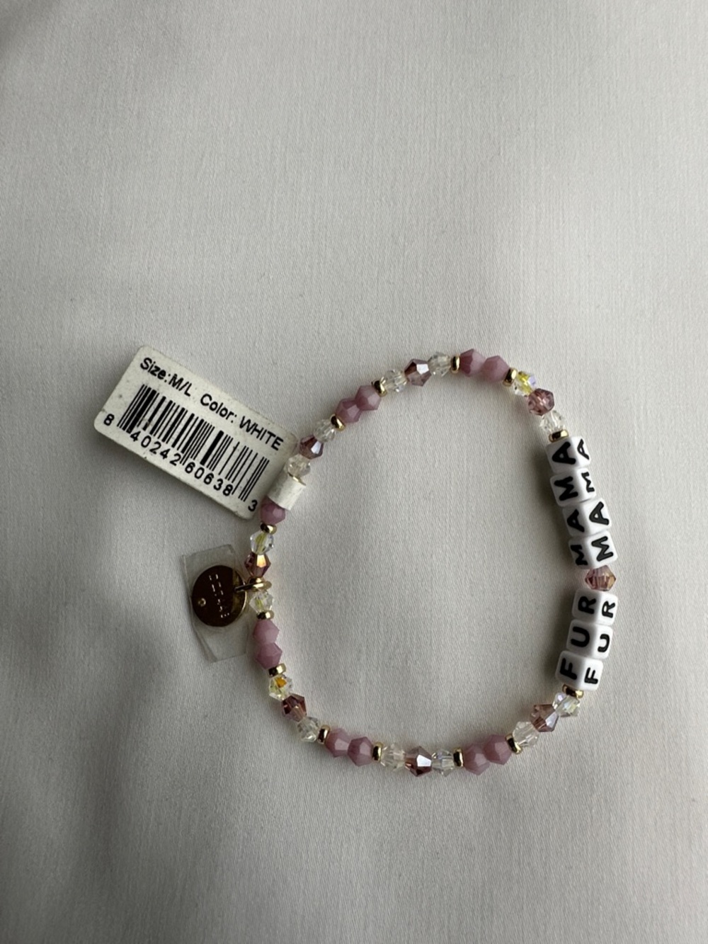 Little Words Project purple and clear "FUR MAMA" Beaded Bracelet size M/L - Picture 5 of 5